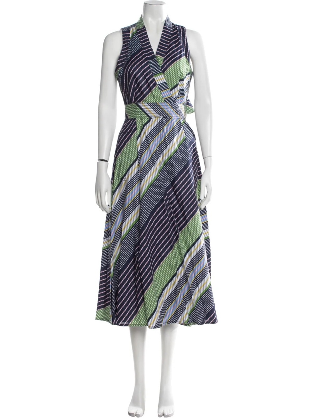 Tori Burch Sleeveless Striped Midi Dress in Navy & Green